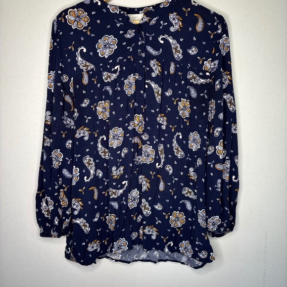 LOFT Womens Navy Long Sleeve Patterned Blouse Size Large - Picture 1 of 5